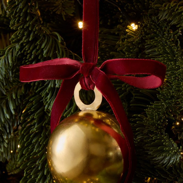 Velvet Ribbon &amp; Metal Bell Ornaments | West Elm (US)