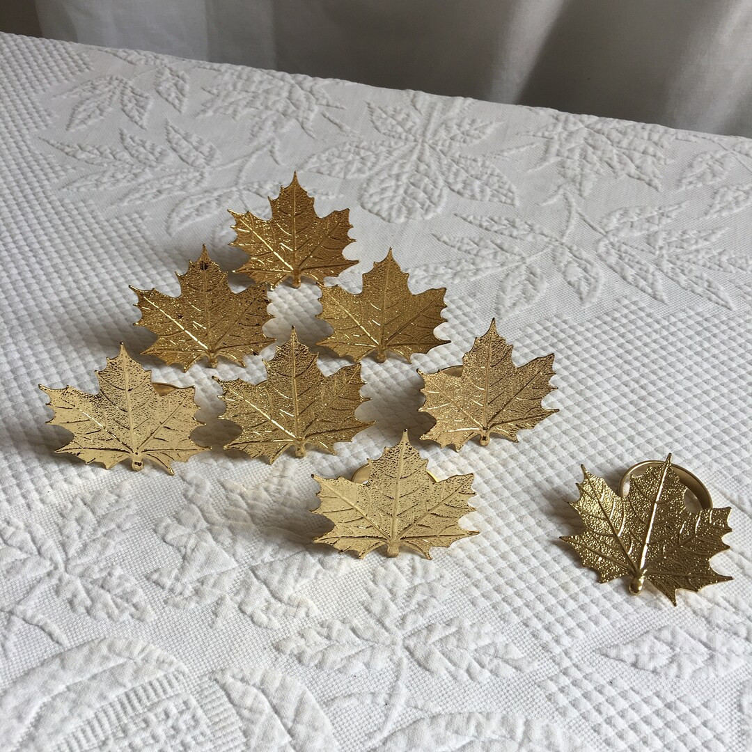 Vintage 7 Maple Leaf Napkin Rings. Brass Leaf Napkin Rings. Shiny Gold Leaves With Details. Charm... | Etsy (US)