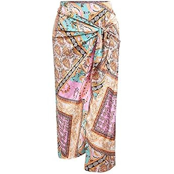 ZAFUL Women's Boho High Waist Midi Skirt Sexy Split Sarong Skirt Bandana Paisley Print Bodycon Sk... | Amazon (US)