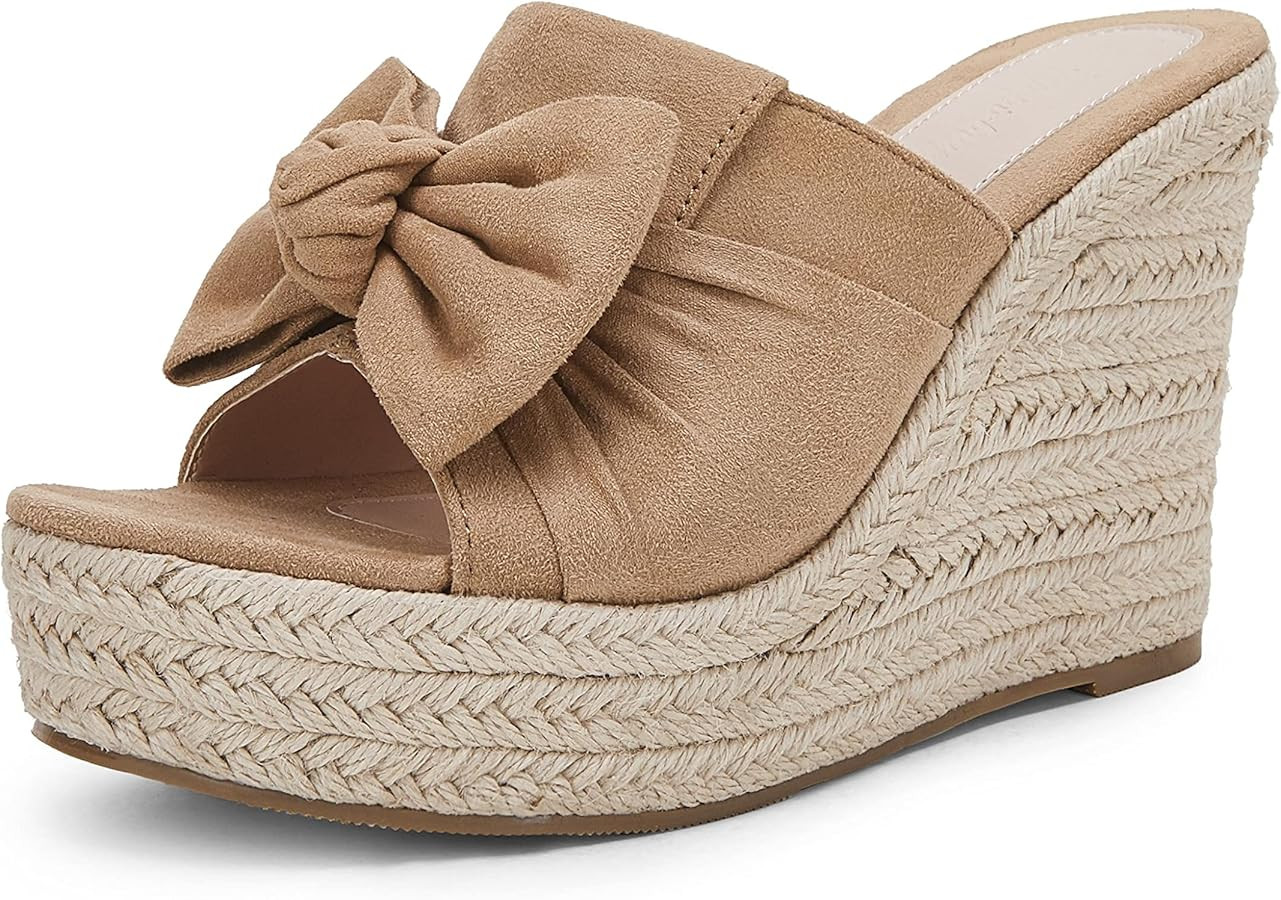PiePieBuy Womens Platform Espadrilles Slip On Wedge Sandals Bow Tie Open Toe Slides Shoes | Amazon (US)
