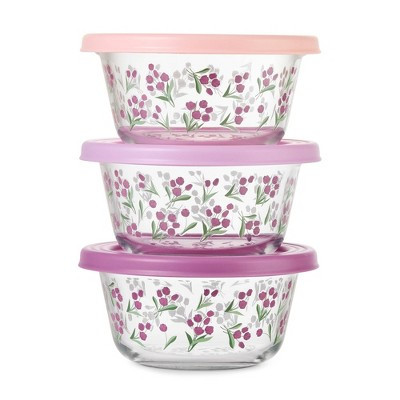 Ello Everyday 6pc 3c Glass Set with Body Decal Food Storage Containers Pink Floral | Target