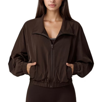 Anna-Kaci Active Women's Zip-Up Activewear Jacket with High Collar Long Sleeves and Relaxed Elastic Hem for Workout Wear - X Large, Brown | Target