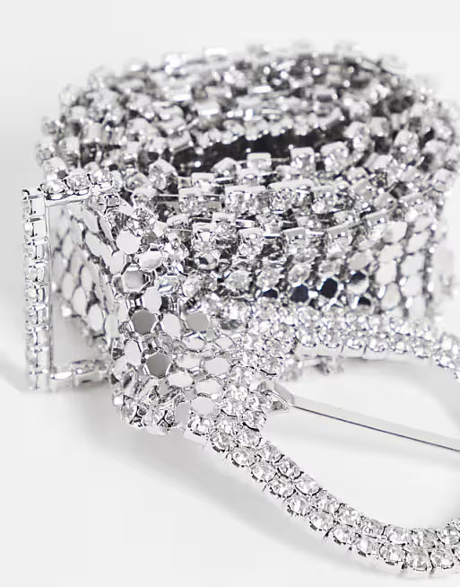 ASOS DESIGN chainmail and diamante western belt in silver | ASOS (Global)