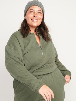 Crew-Neck Half-Zip Quilted Sweatshirt for Women | Old Navy (US)