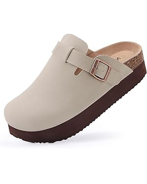 KIDMI Women's Platform Clogs Leather Mules Cork Footbed Potato Shoes | Amazon (US)