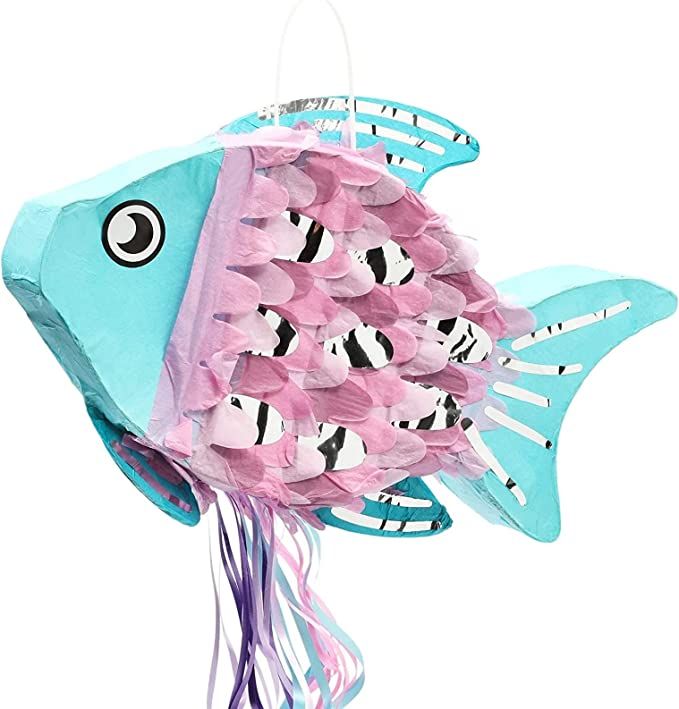 Pull String Fish Pinata for Ocean Theme Birthday, Mermaid Party Decorations, Baby Shower (Small, ... | Amazon (US)