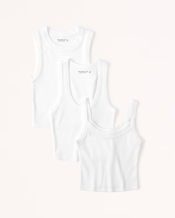 3-Pack Essential Rib Cropped Tanks | Abercrombie & Fitch (US)