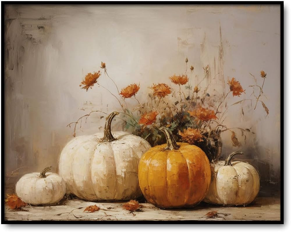 Fall Wall Decor, Pumpkin Still Life Print, Rustic Fall Art, Vintage Autumn Decor, Halloween Autum... | Amazon (US)