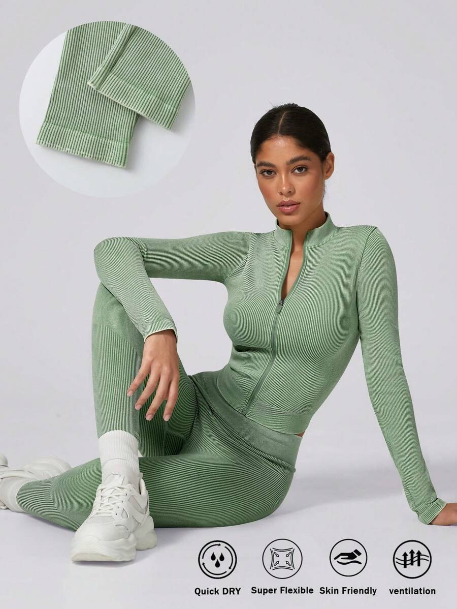 Christmas 1 Set Women's Fashion Velvet Long Sleeve Top And Pants Sports Suit, Ribbed Zip-Up Outdo... | SHEIN