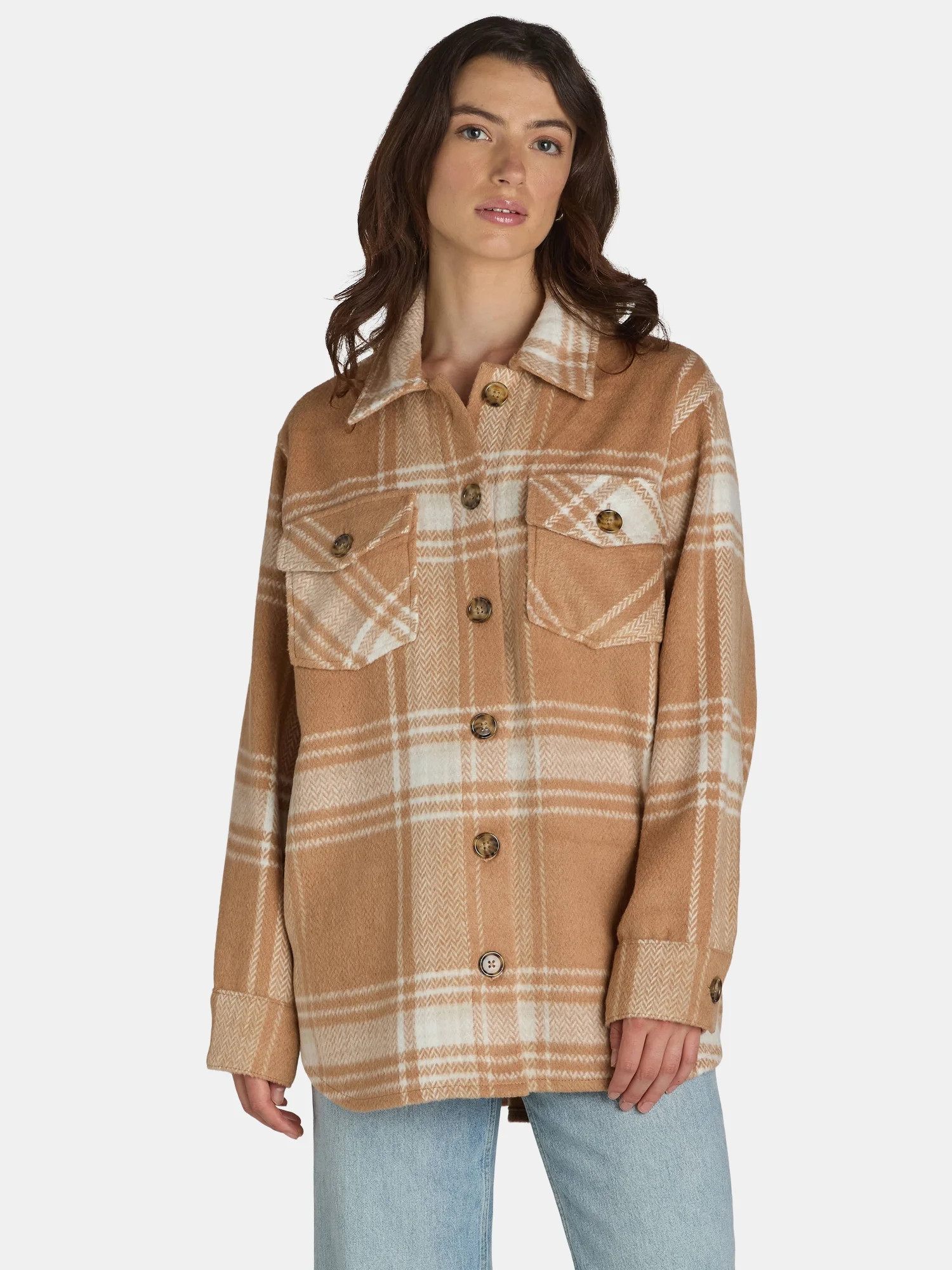 Time and Tru Women's Plaid Button Front Shacket, XS-XXXL | Walmart (US)