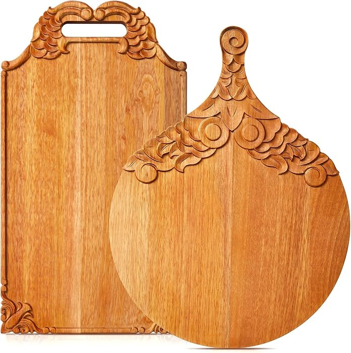 2 Pcs Mango Wood Cutting Board with Handle Decorative Cutting Board Large Scalloped Charcuterie T... | Amazon (US)
