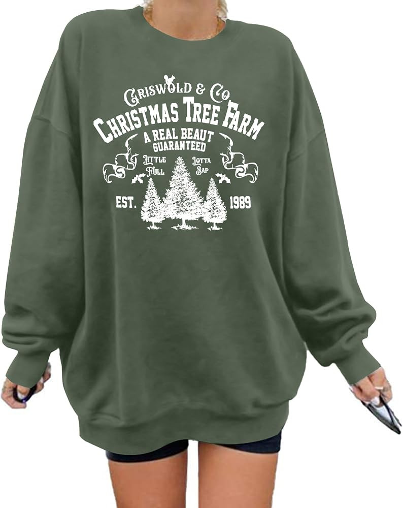MNLYBABY Christmas Sweatshirt Women Oversized Xmas Sweater Funny Christmas Tree Graphic Pullover ... | Amazon (US)