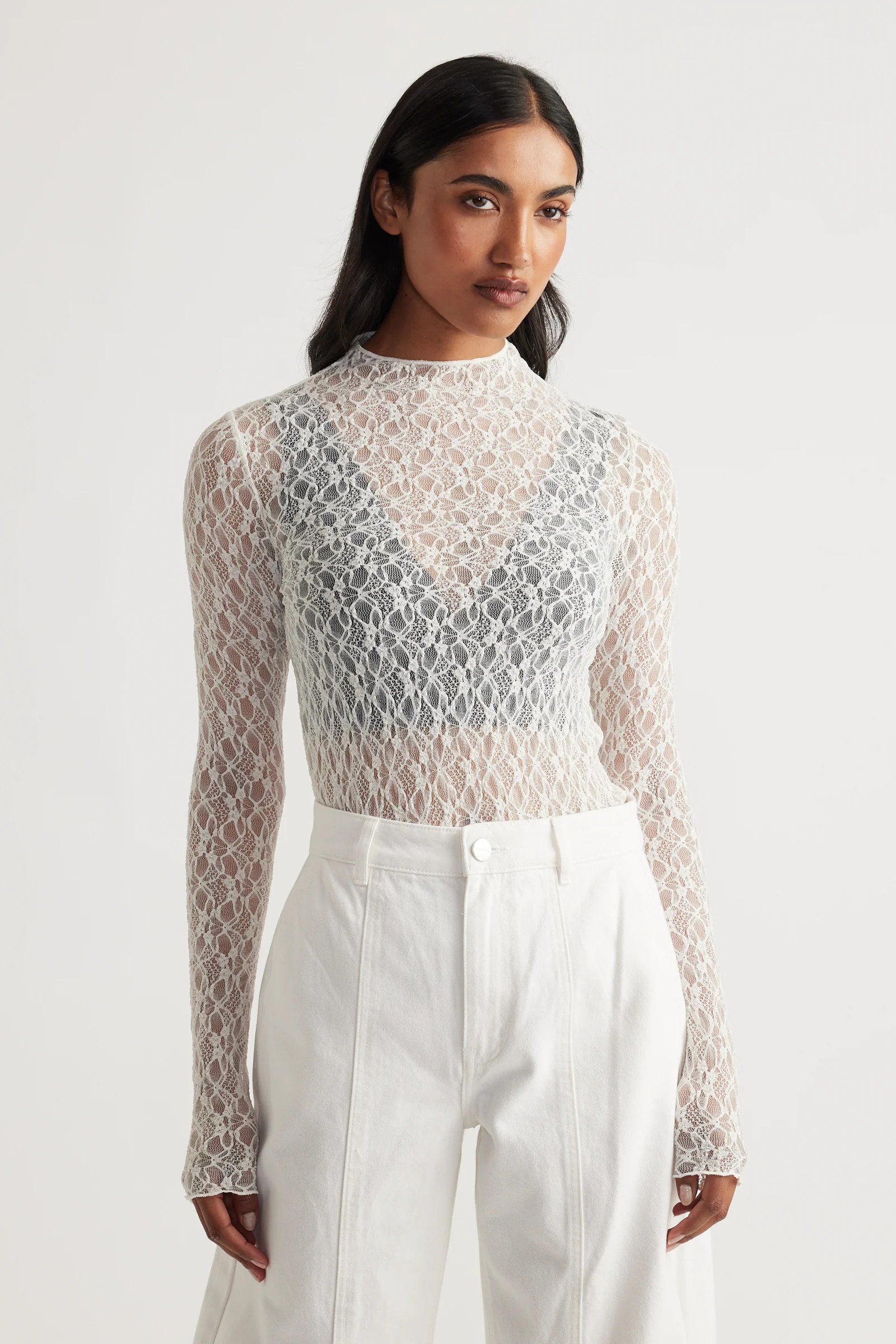 Amber Lace Long Sleeve Top - Antique White | DECJUBA