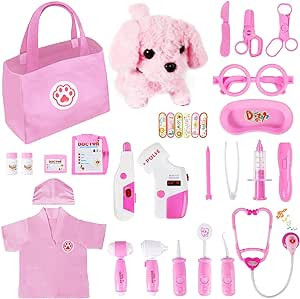 Toy Doctor Kit for Girls, Vet Play Set, Medical Kits Dress Up Pretend Play with Dog Toy, Gift for... | Amazon (US)