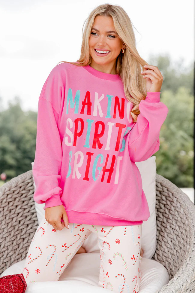 Making Spirits Bright Pink Oversized Graphic Sweatshirt | Pink Lily