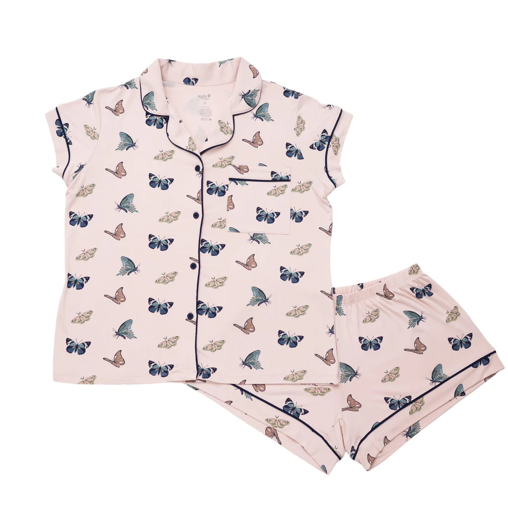 Women’s Short Sleeve Pajama Set in Blush Butterfly | Kyte BABY