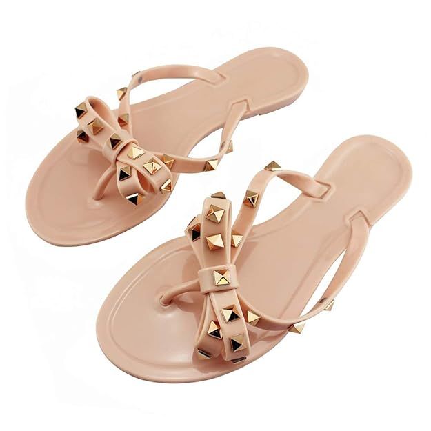 utop Women's Rivets Bowtie Flip Flops Jelly Thong Sandal Summer Beach Rain Shoes | Amazon (US)
