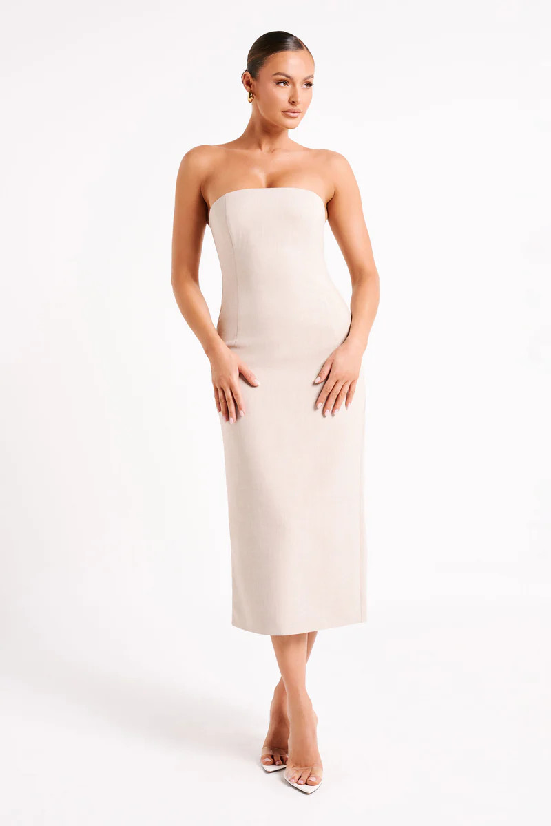 Sable Textured Midi Dress - Natural | MESHKI US