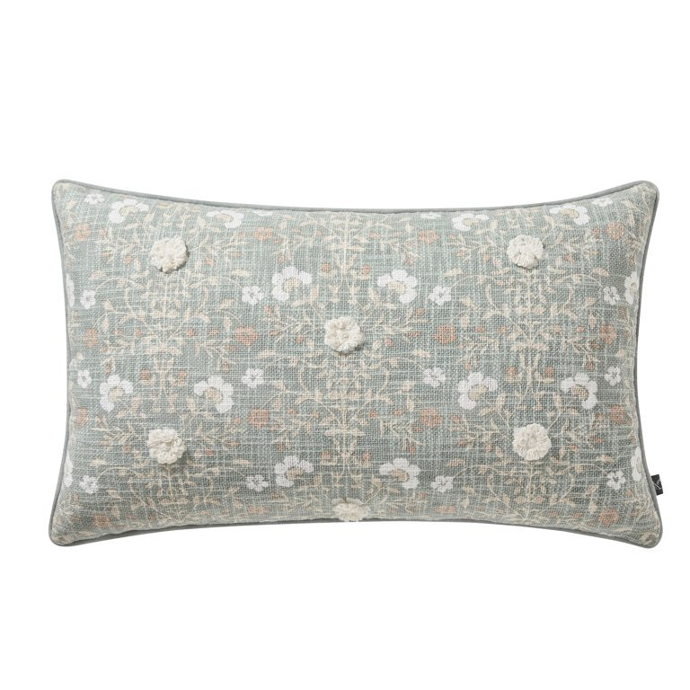 My Texas House 14" x 24" Fara Dusty Green Floral Oblong Cotton Decorative Pillow - Walmart.com | Walmart (US)