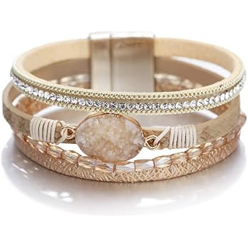 Fesciory Leopard Bracelet for Women, Boho Leather Wrap Multi-Layer Pearl Crystal Bracelet Bangle ... | Amazon (US)