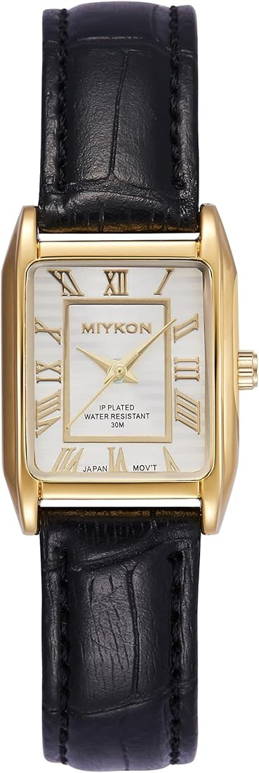Miykon Classic Rectangular Genuine Leather Strap Watches for Women - 22mm Ion-Polished Womens Wat... | Amazon (US)
