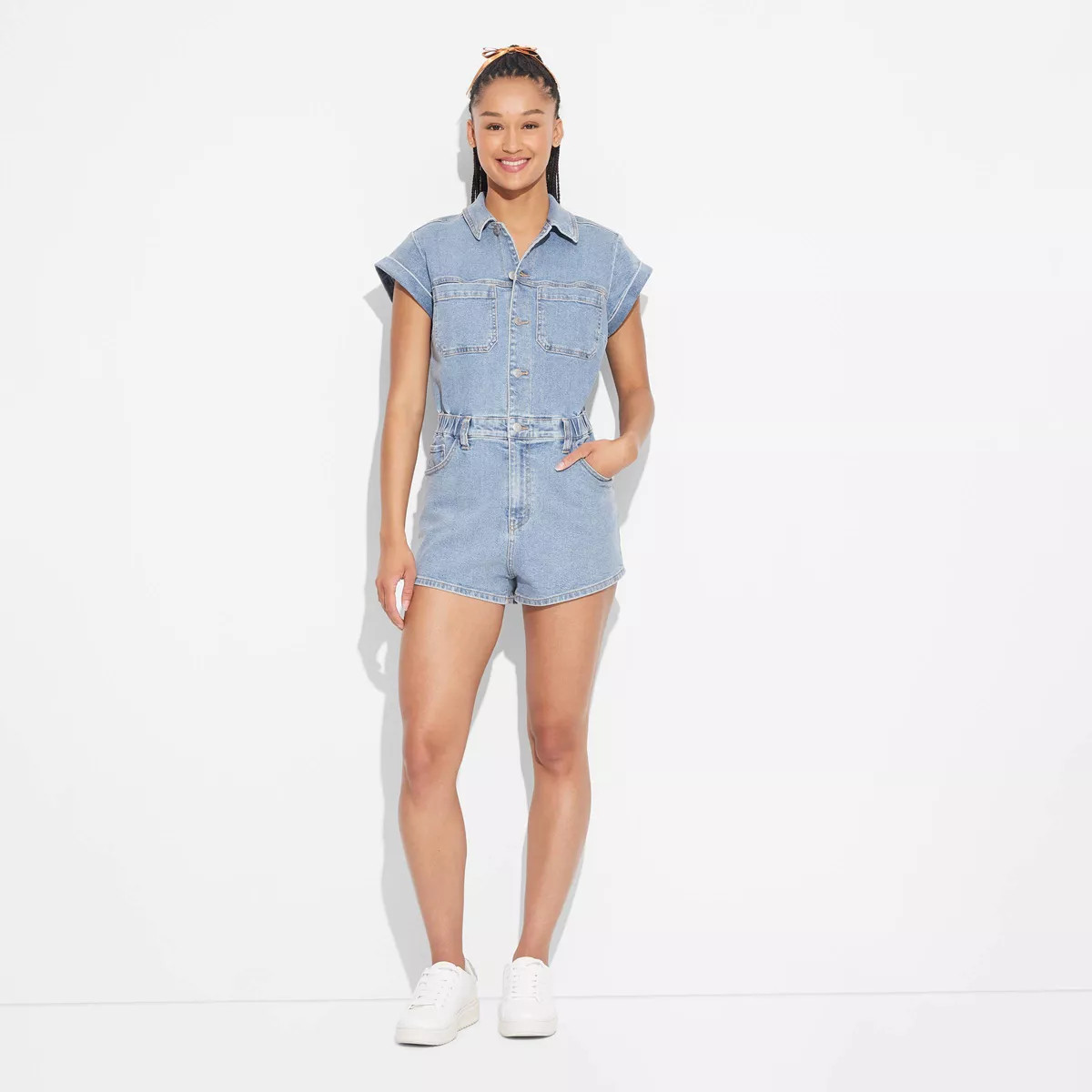 Women's Game Day Short Sleeve Denim Romper - Wild Fable™ | Target