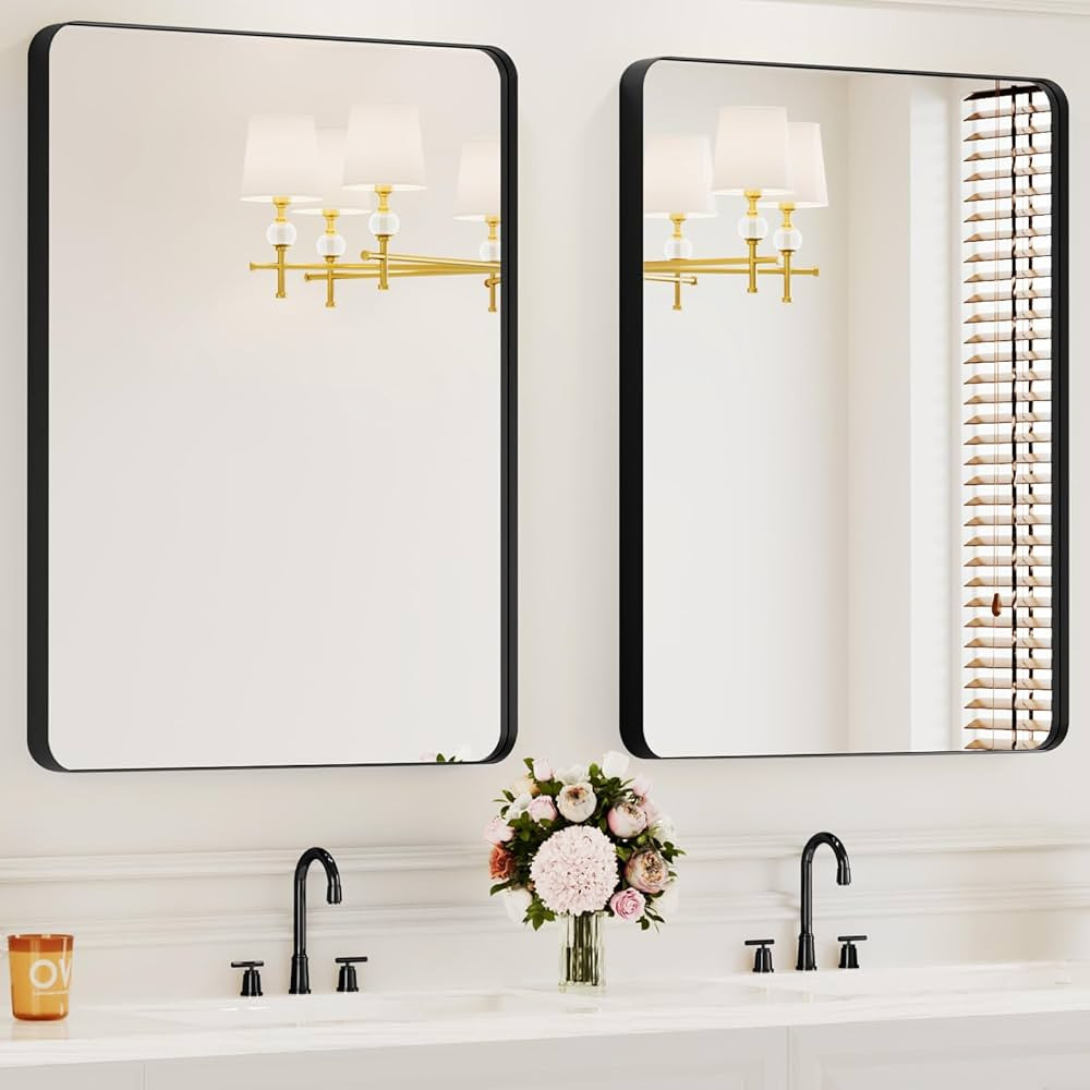 Bathroom Mirrors for Over Sink,2Pcs 24x36Inch Vanity Mirrors for Wall,Black Metal Frame Rectangle Mirrors for Bathroom Vertically Restroom,Hangs Horizontally or Farmhouse | Amazon (US)
