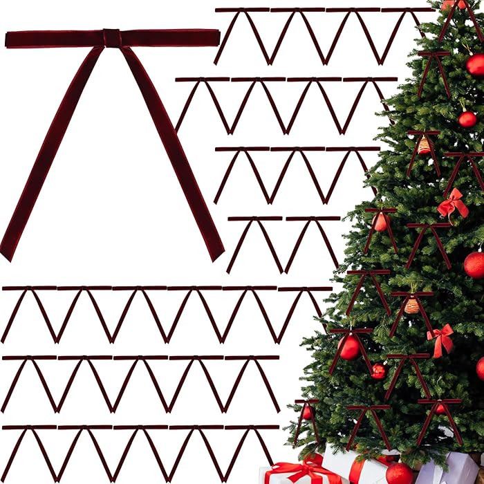 30 Pcs Christmas Velvet Wreath Bows, 5 x 7 Inch Vintage Velvet Ribbon Rustic Crafts Gift Bows for... | Amazon (US)