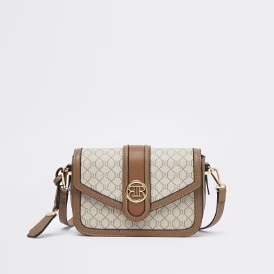 Beige monogram satchel bag | River Island (UK & IE)