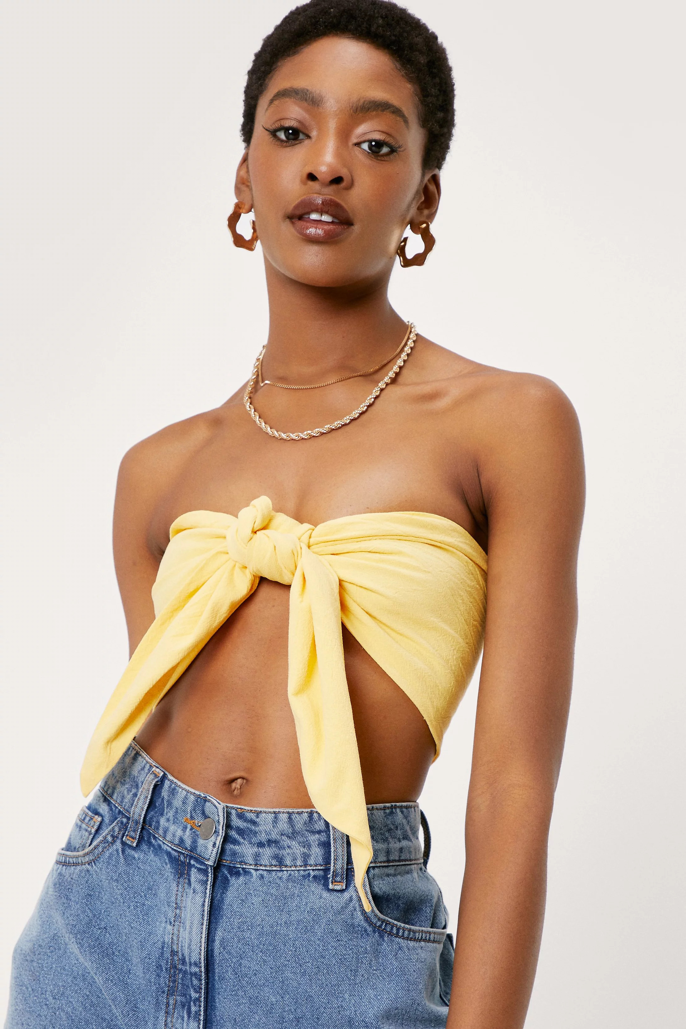 Linen Look Bandeau Bow Crop Top | Nasty Gal (US)