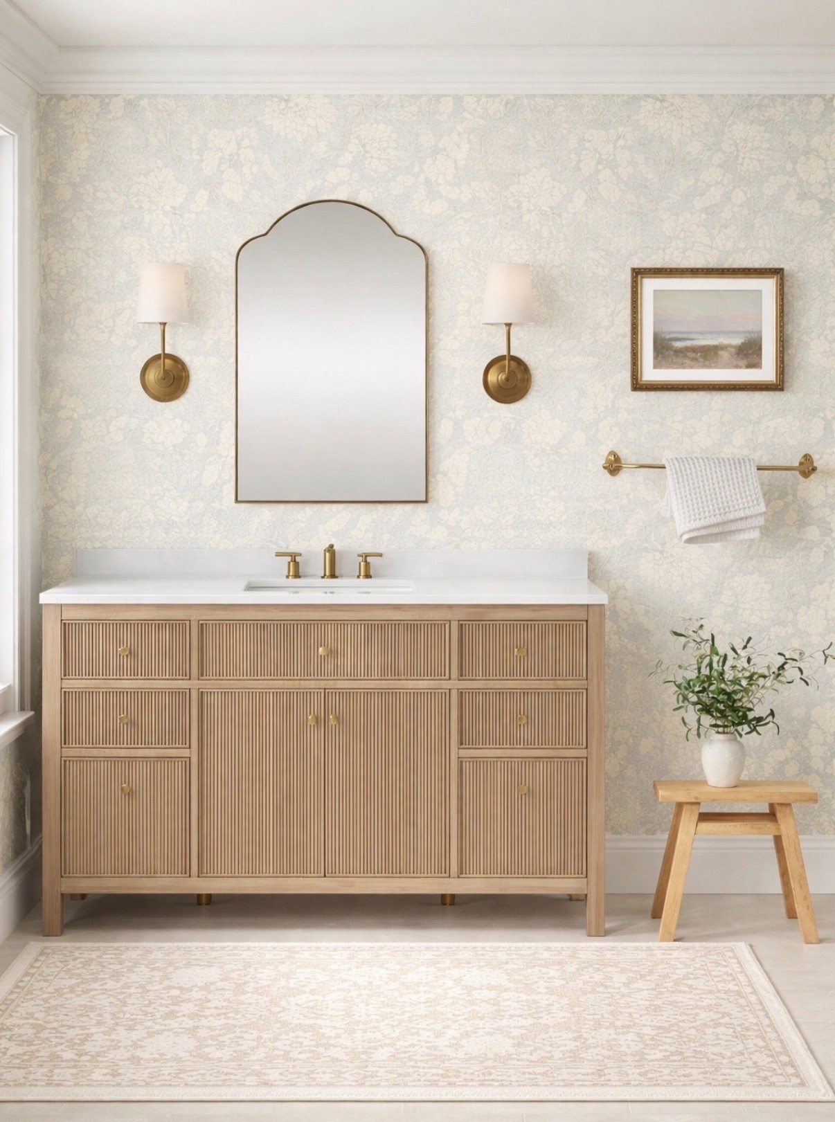 This bathroom vanity is from HOME DEPOT and on major sale! 

Powder room, bathroom, vintage artwork, sconces, bathroom vanity, wooden stools, brass accessories, rugs 

 #LTKHome #LTKSaleAlert #LTKStyleTip