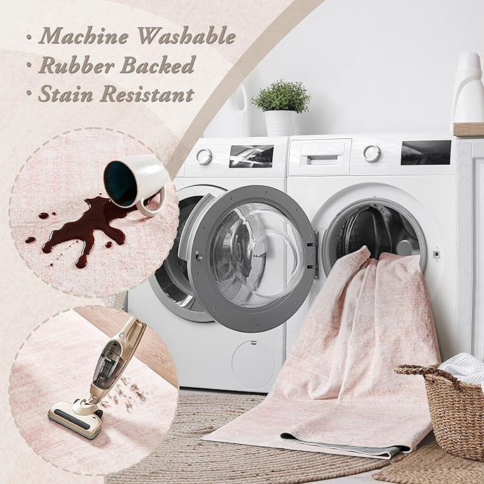 Pink Area Rugs for Bedroom,Boho Washable Neutral Baby Rug for Nursery,6x9,Blush | Amazon (US)