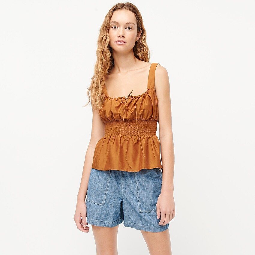 Smocked-waist tank in silk-cotton voile | J.Crew US