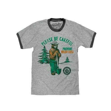 Tee Luv Men s Smokey Bear Prevent Wildfires Ringer T-Shirt | Walmart (US)