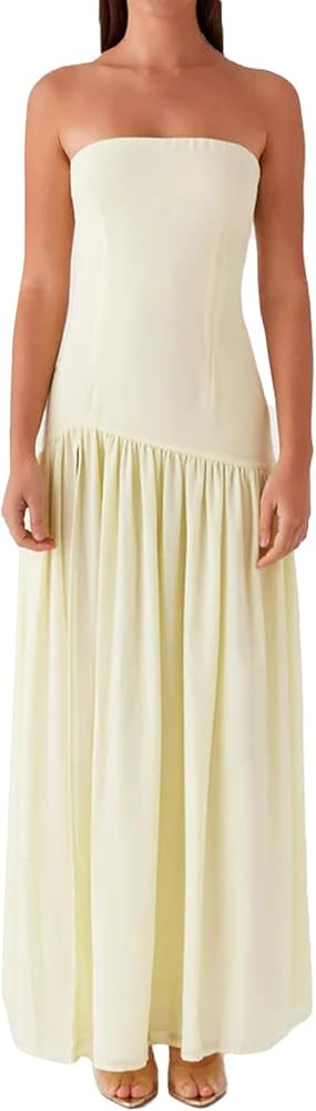 Women Tube Top Dress Tiger Stripe Mesh Patchwork Maxi Dress Strapless Sexy High Slit Long Dresses... | Amazon (US)