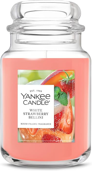 Yankee Candle White Strawberry Bellini, Scented Candle, 22oz Large Jar with up to 150 Hour Burn T... | Amazon (US)