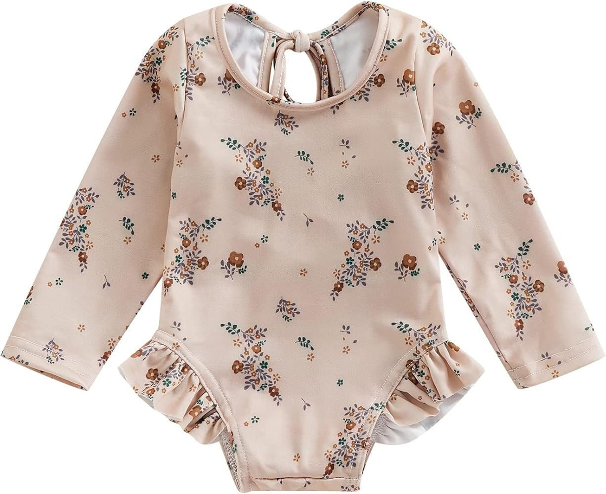ZAXARRA Little Baby Girls Swimsuit One Piece Rash Guard Long Sleeve Zipper Ruffle Bathing Suit To... | Amazon (US)