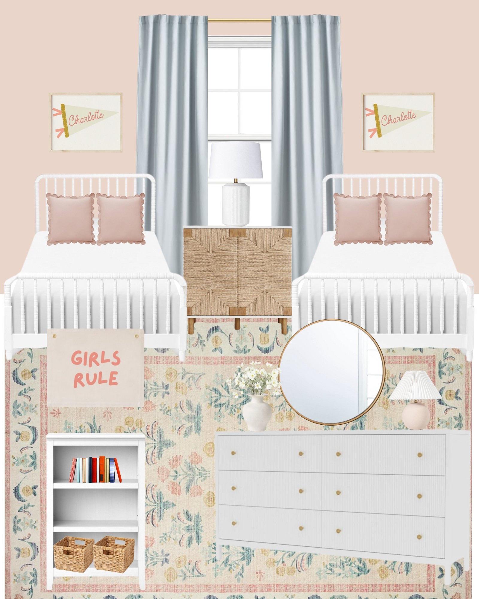 Shared girls room, girls room, girls bedroom, simple girls room, floral rug

#LTKKids #LTKFamily #LTKHome