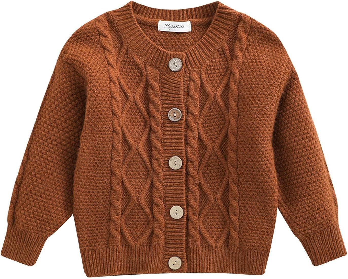 HopeKitt Toddler Baby Sweater Chunky Cardigan Cable-Knit Fall Winter Coat Long Sleeve Cardigan fo... | Amazon (US)