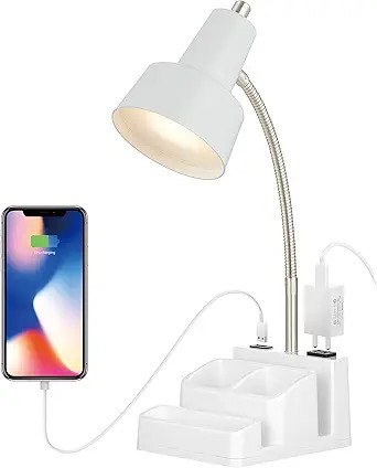 LED Desk Lamp with 1 USB Charging Port and 1 AC Outlet, Organizer Base, Adjustable Neck, On/Off S... | Amazon (US)