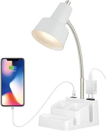 LED Desk Lamp with 1 USB Charging Port and 1 AC Outlet, Organizer Base, Adjustable Neck, On/Off S... | Amazon (US)