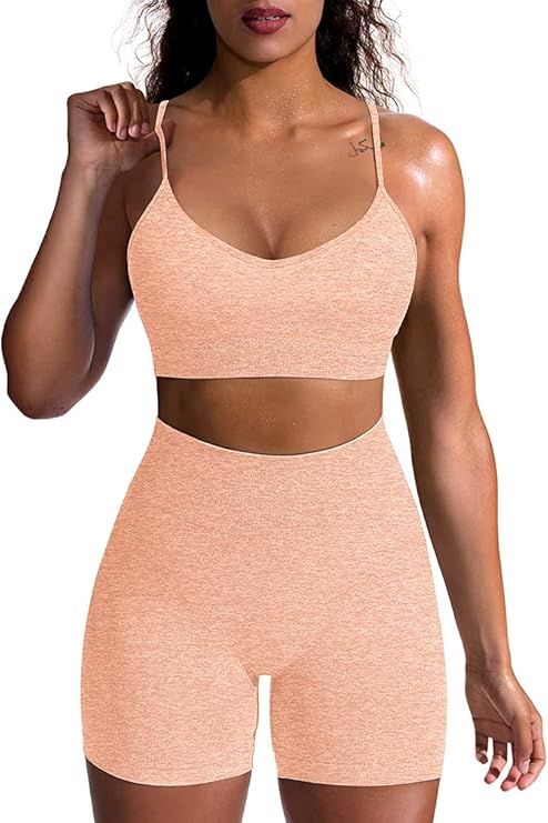 OQQ Yoga Outfit for Women Seamless 2 Piece Workout Gym High Waist Leggings with Sport Bra Set | Amazon (US)