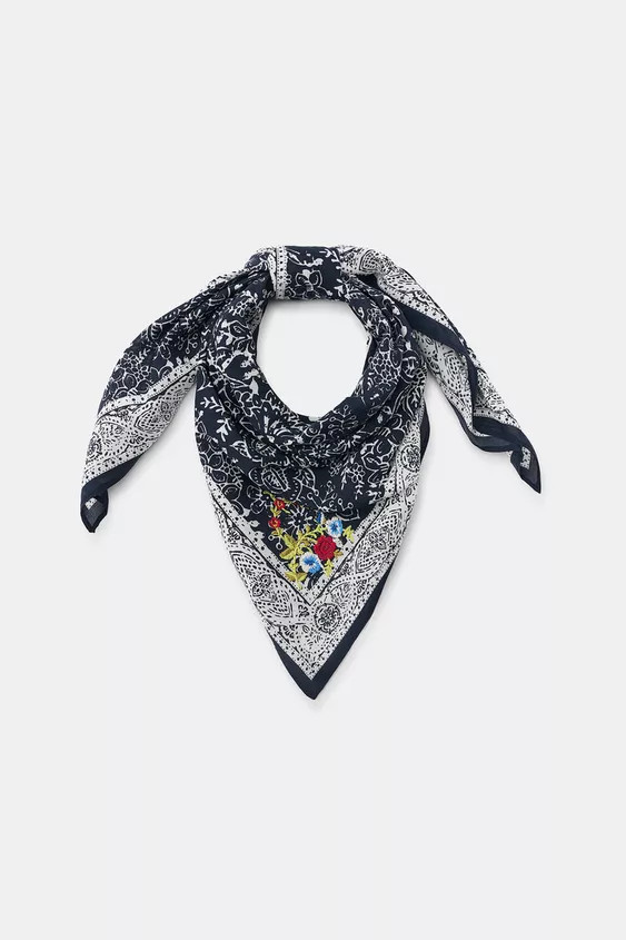 EMBROIDERED FLORAL PRINT SCARF | Zara US