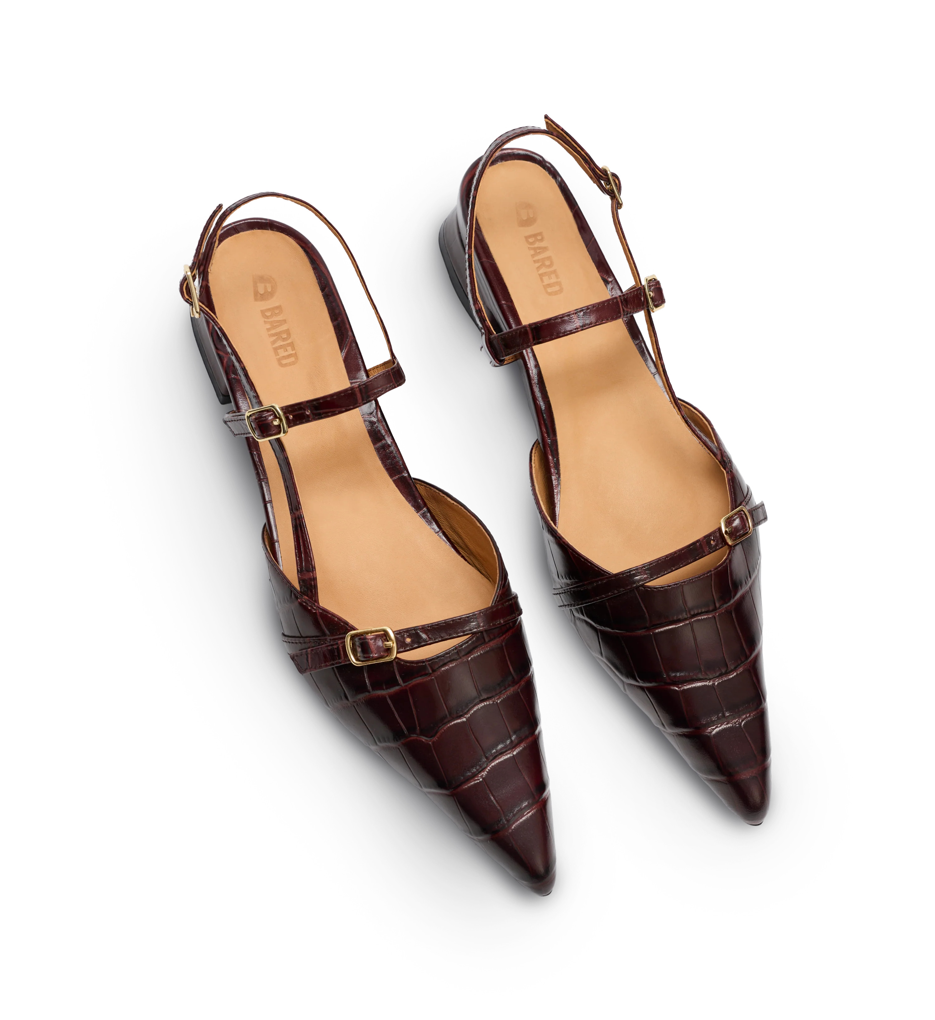 Firecrown 2 Dark Oak Croc Emboss Leather Flats | Bared Footwear | Bared Footwear