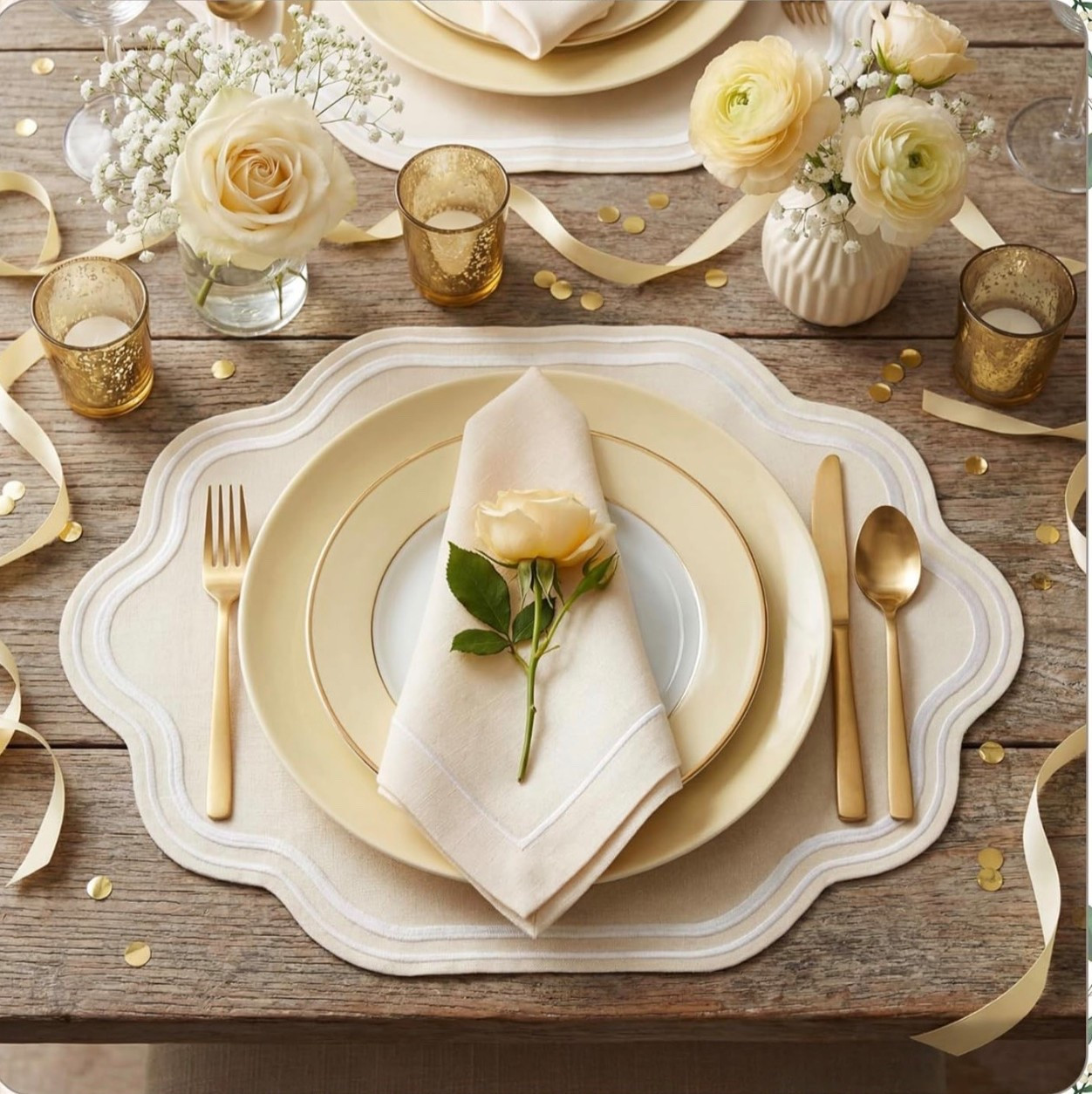 Scalloped Embroidered Cotton Linen Placemats 17" x 13" Double Layered Machine Washable Table Place Mat for Party Table Decor 

#LTKmomlife #LTKSaleAlert #LTKHome