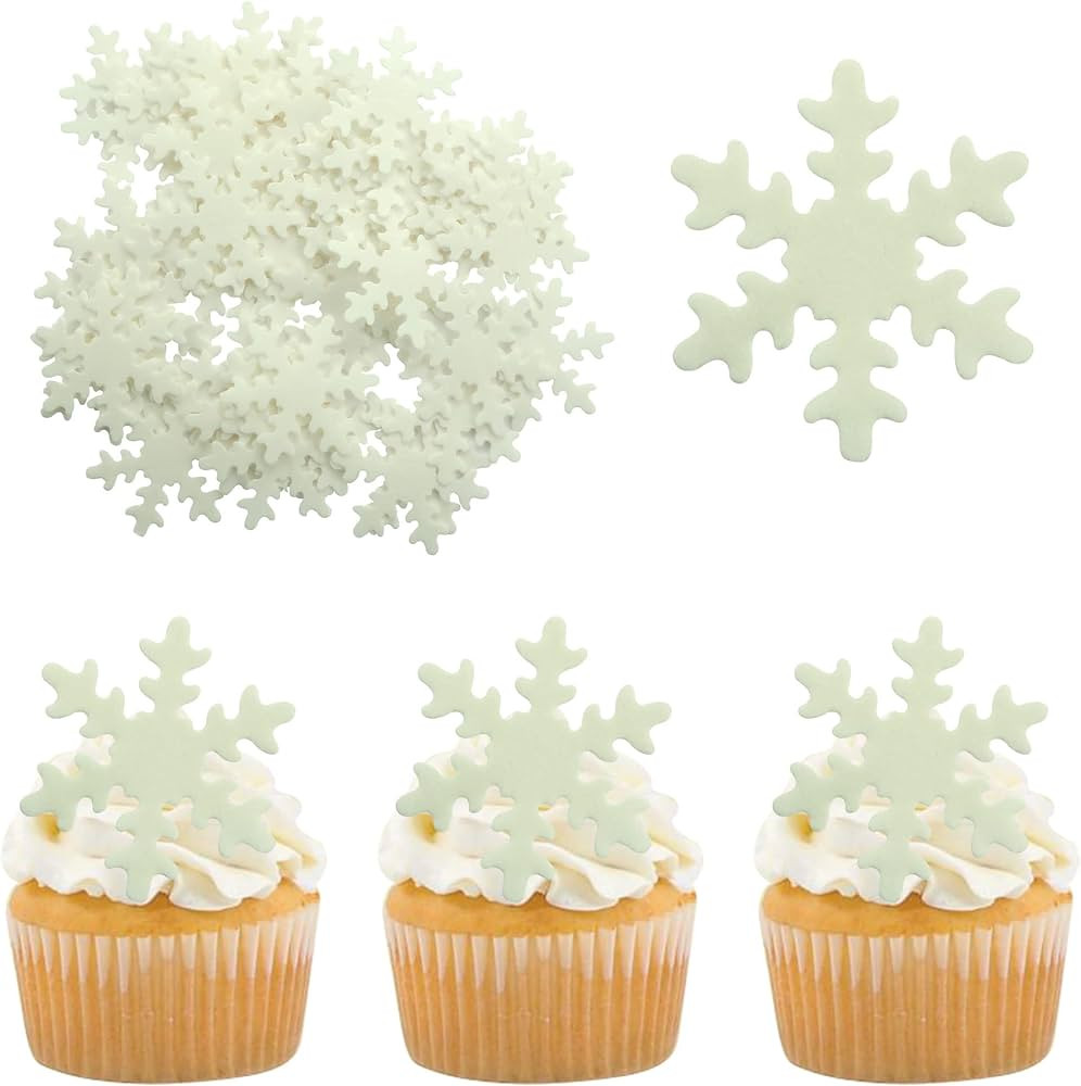 Gyufise 50Pcs White Edible Cupcake Toppers Snowflakes Cake Decoration for Christmas Winter Frozen... | Amazon (US)