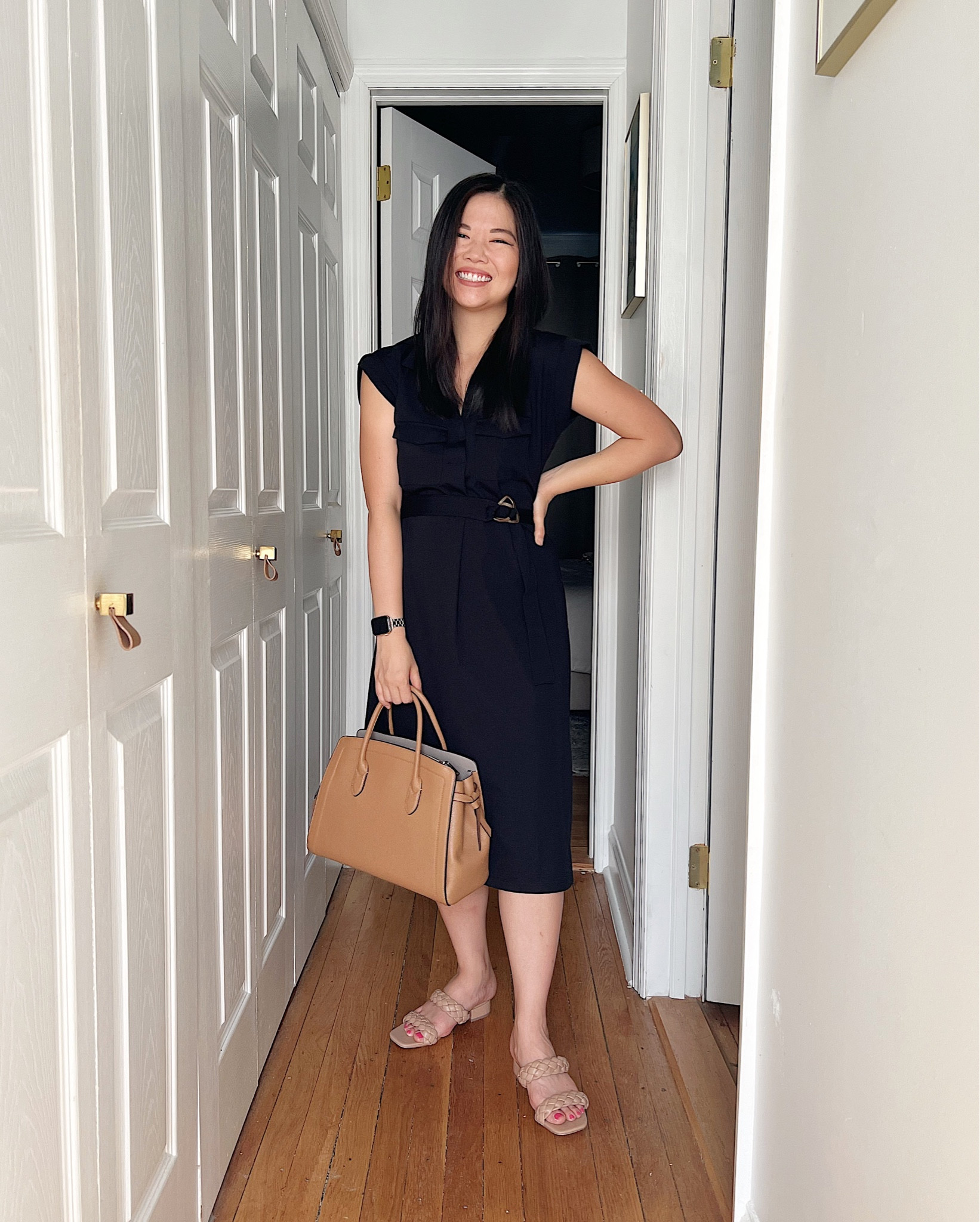 Black dress (XSP)
Black work dress
Tan bag
Brown bag
Kate Spade Knott satchel bag
Braided sandals (TTS)
Business casual outfit
Summer work outfit
Neutral outfit
Ann Taylor

#LTKSeasonal #LTKunder100 #LTKworkwear