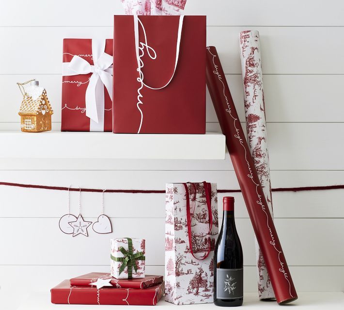 19-Piece Holiday Gift Wrapping Set - Merry Toile | Pottery Barn | Pottery Barn (US)