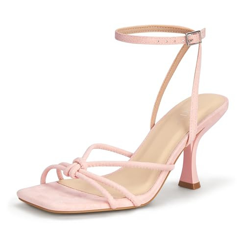 PARTY Women's Square Open Toe Strappy Kitten Heels Sandals,Light Pink,11 | Amazon (US)