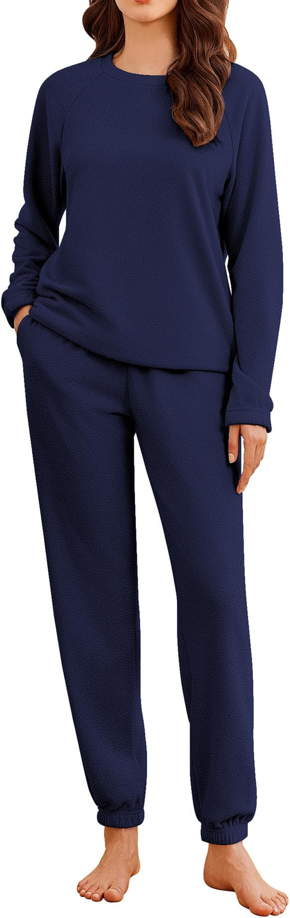 Ekouaer Womens Fleece Pajamas Sets Long Sleeve Lounge Set Jogger Sets 2 Piece Flannel Pjs Winter ... | Amazon (US)